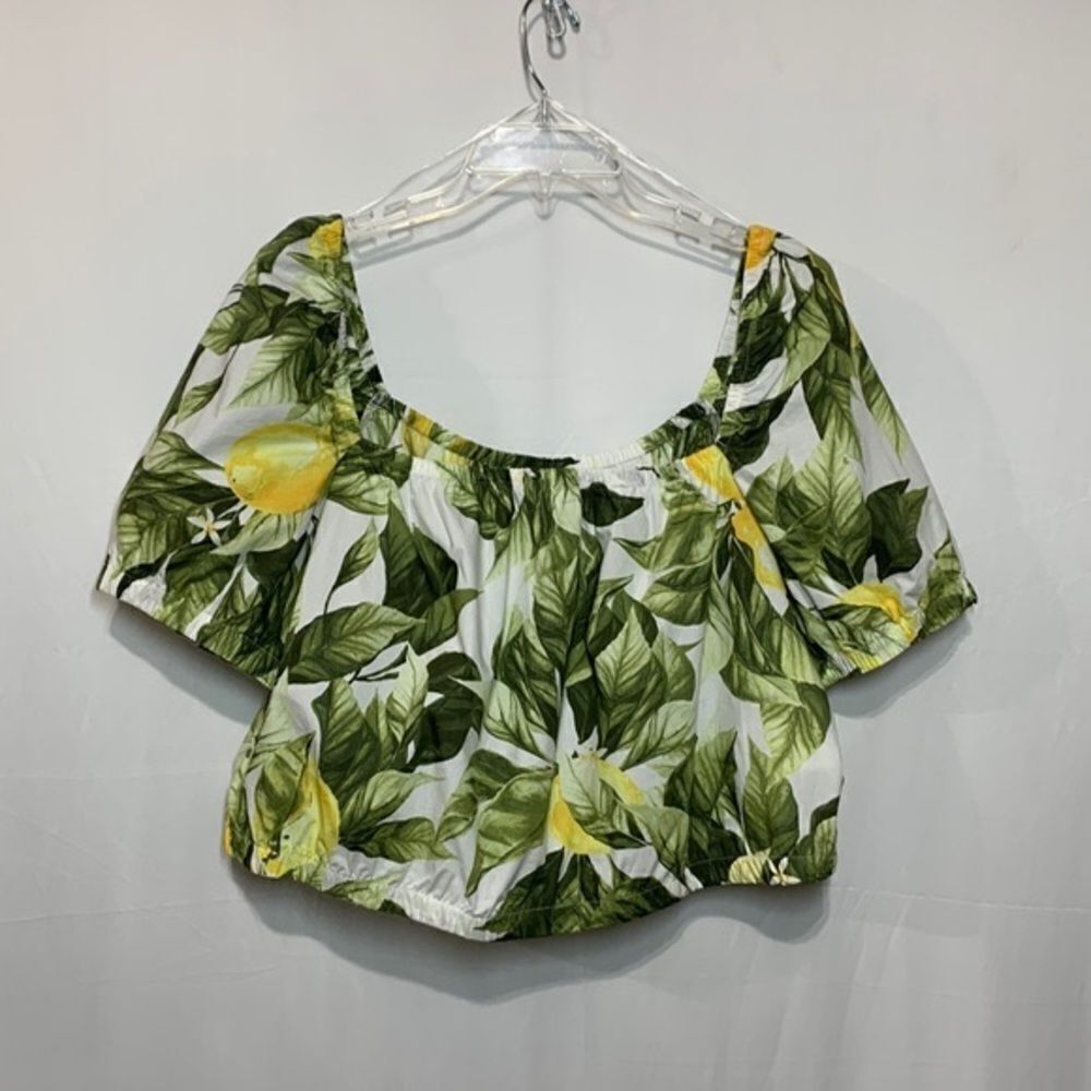 H&M cropped top square neckline puff sleeves elastic hem & neckline women’s sz L